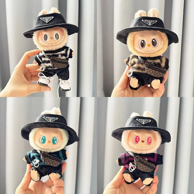 

17cm Labubus Mini Doll Clothes Outfit Hat Bag Clothes Shoes For Labubu V1V2V3 Doll Accessories Cultivate Sitting Party Gifts