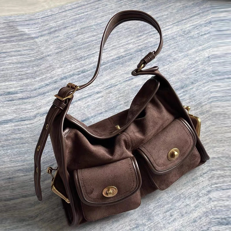 

Vintage Faux Suede Messenger Bag For Women Luxury Designer Handbag And Purse 2025 New In Lock Multiple Pockets Underarm Shoulder