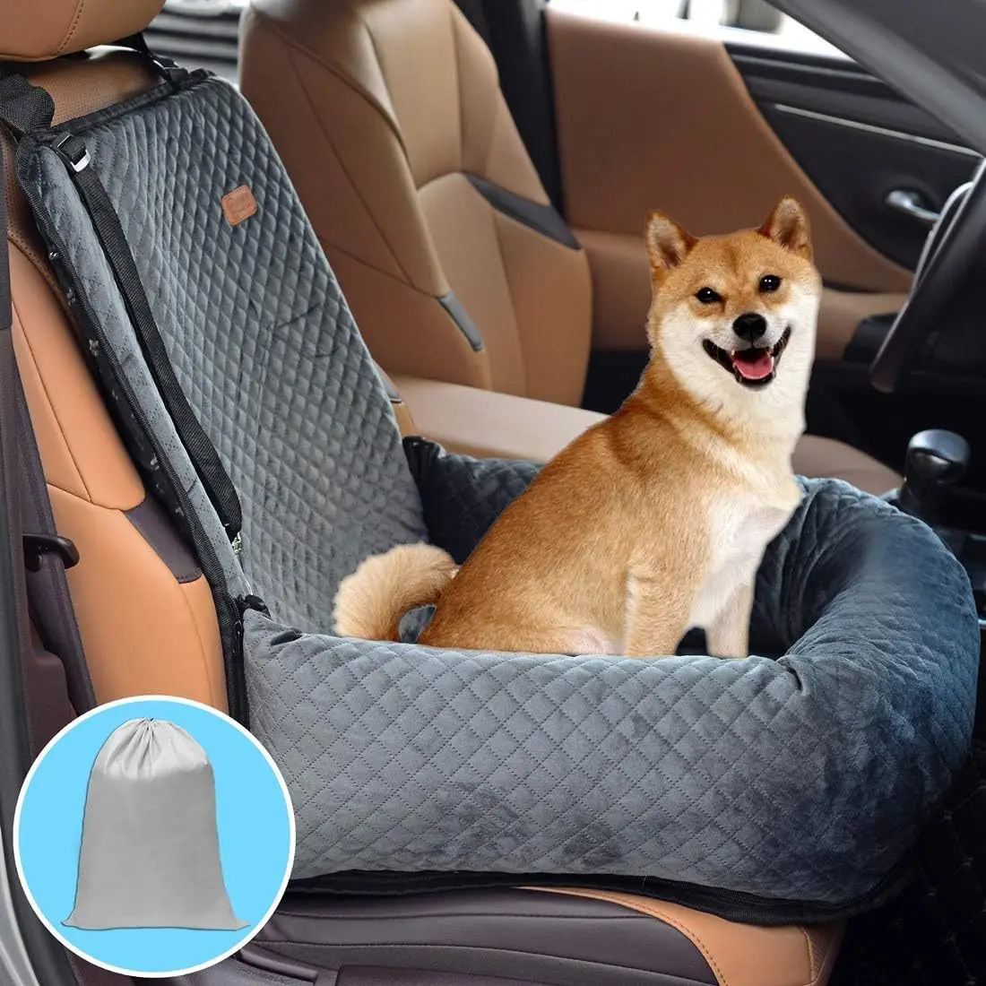 

Dog Car Seat with Safety Belt - Non-Slip Pet Car Bed for Small Dogs, Washable Travel Carrier with Secure Straps for Safe Car
