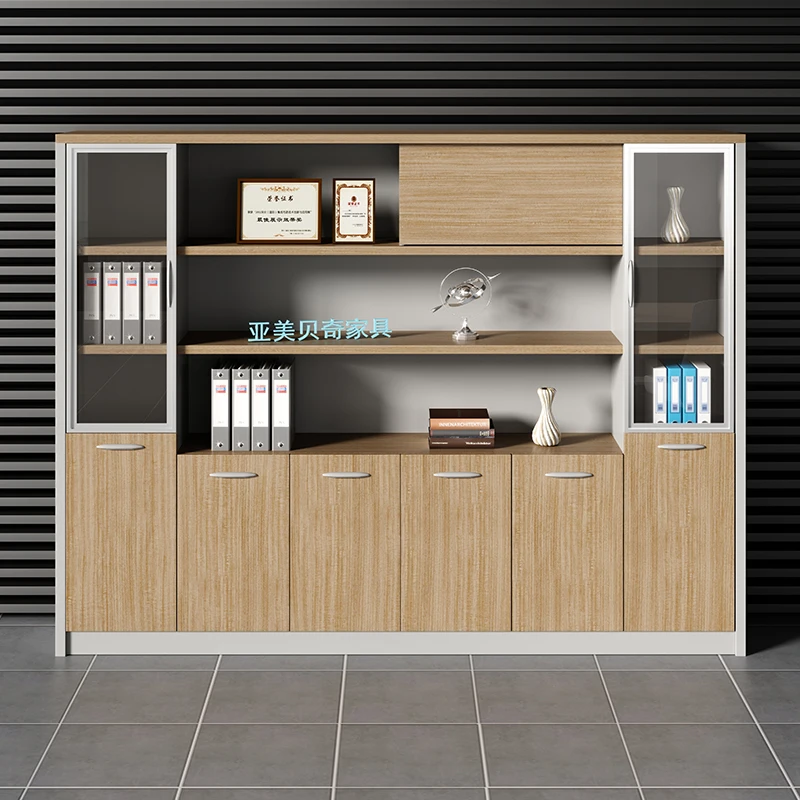 File Cabinet simple modern wooden data Cabinet glass door office locker