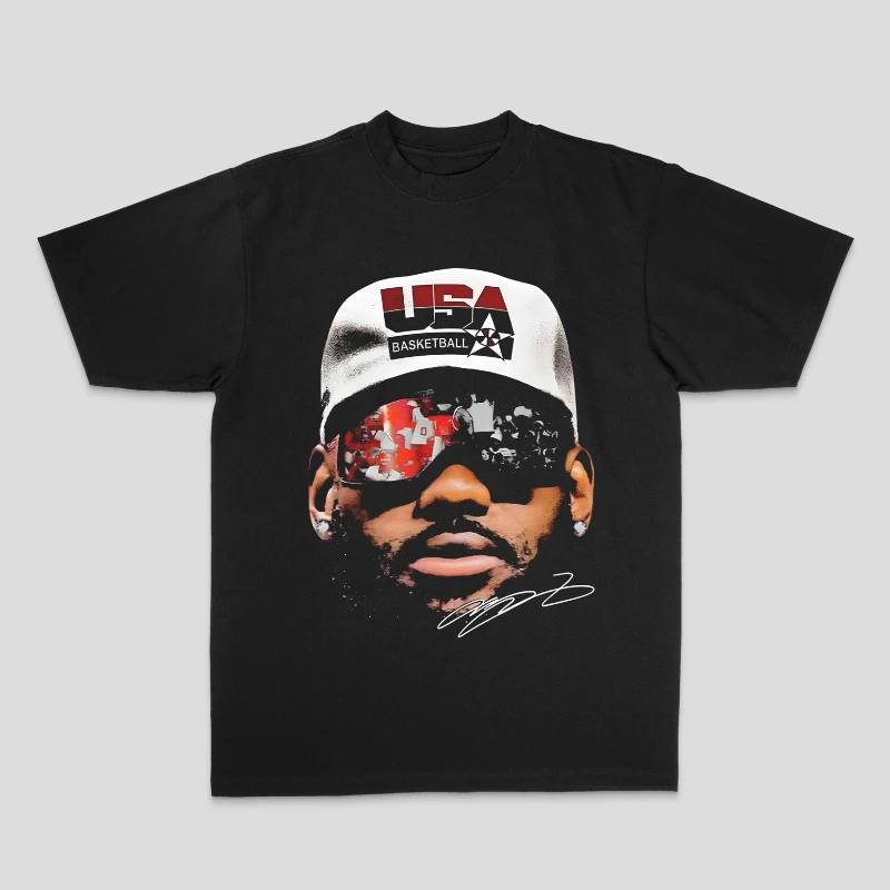 Pallacanestro ispirata a LeBron James ​ ​ T-shirt da uomo Ritratto iconico Stampa Dunk Action Design Athletic Streetwear ​ ​   Sciolto di grandi dimensioni
