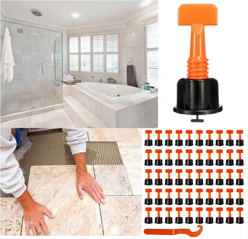 Fifty Piece Tile Installation Aid Leveler Flat Ceramic Floor Wall Construction Tool Reusable Leveling System Kit for Tile