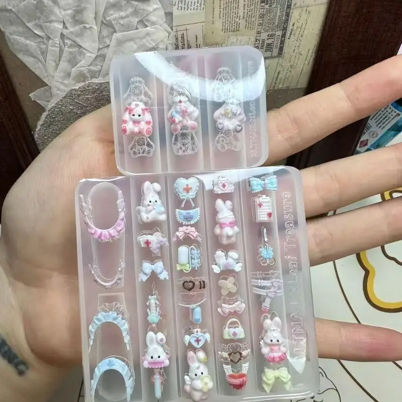 

Cartoon Cute Lace Bow Rabbit Silicone Nail Molds Transparent Carving Nail Template Manicure Design Tool DIY Nail Art Decoration