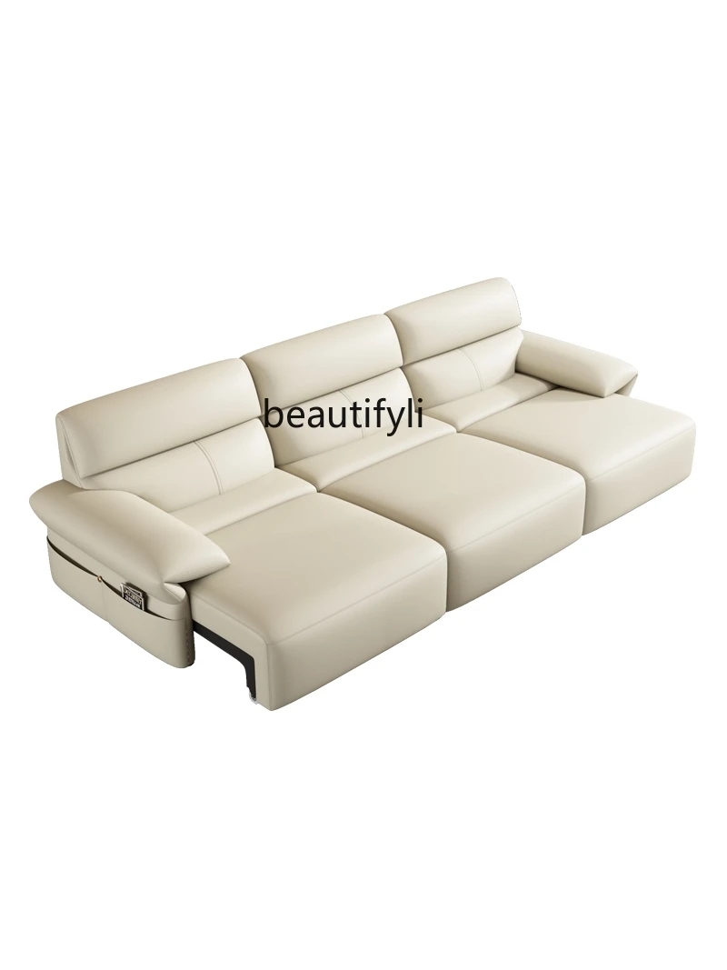 

Italian wireless remote control electric multi-functional automatic retractable leather sofa bed modern minimalist living room