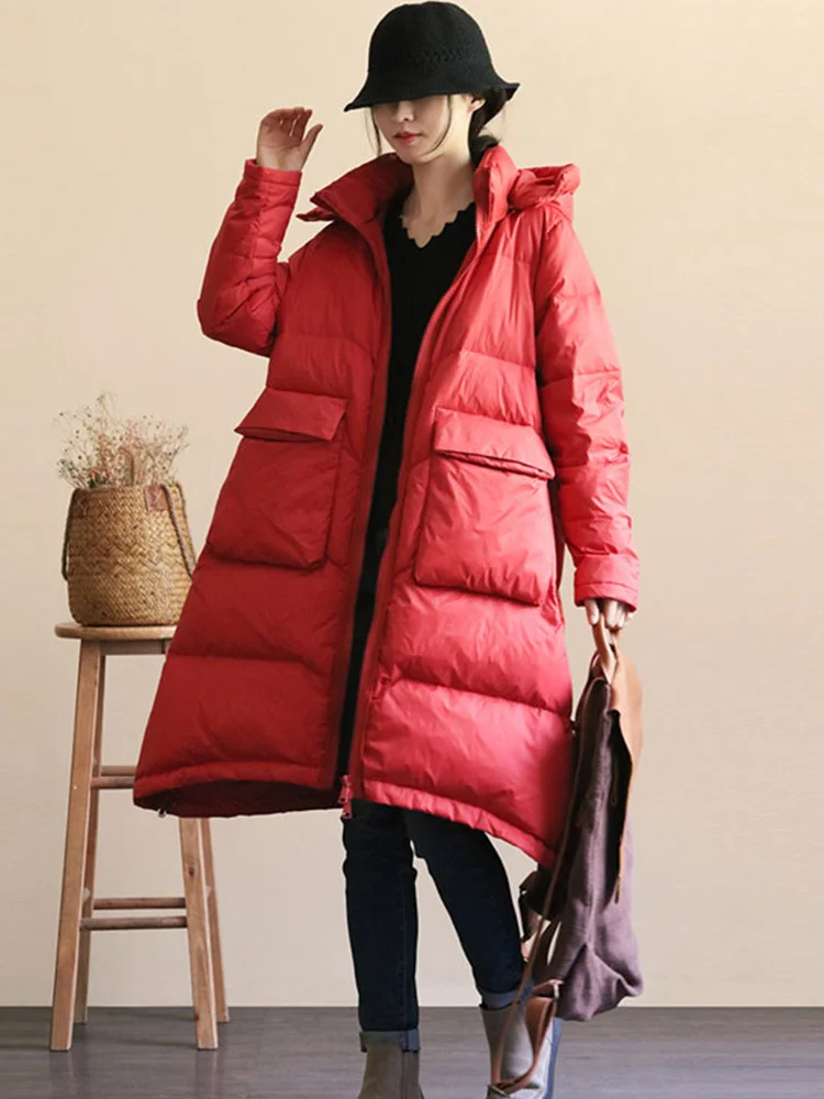 Imagem -04 - Jaqueta 2023 Inverno Feminino com Capuz Solto Puffer Longo Grosso Quente Parkas 90 Pato Branco para Baixo Cabolsa Feminino Outwear à Prova de Vento