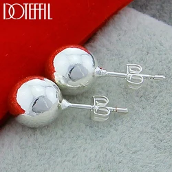DOTEFFIL 925 Sterling Silver 8/10mm Round Smooth Solid Bead Ball Stud Earrings For Women Wedding Engagement Party Jewelry