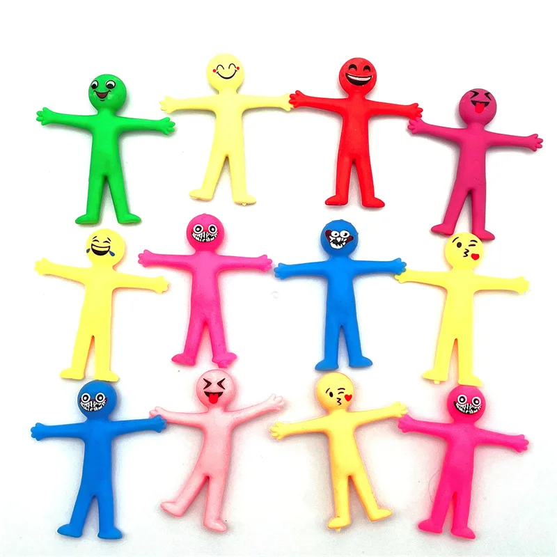 12pc novidade elástico alongamento brinquedo bonito colorido amarelo stress alívio elástico fidget presentes tpr plástico macio brinquedo boneca