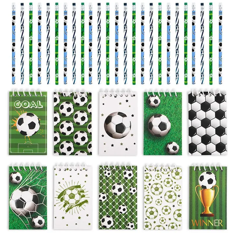 

22Pcs World Football Themed Party Gift Set Including Football Series Pencils and Notebooks Notepads Sports-themed Gifts