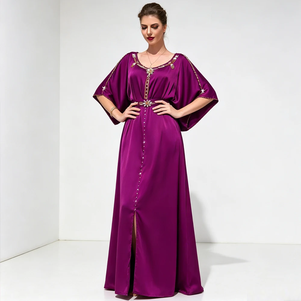

2026 Summer Dubai Abaya Diamonds Evening Party Dress Women Muslim Kaftan Eid Djellaba Islam Jalabiya Caftan Marocain Femme Robe