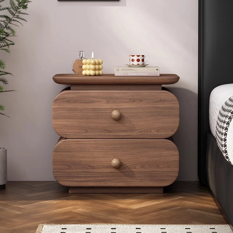 

Medieval style solid wood small bedside table household bedroom cream style Italian minimalist high-end bedside table free inst