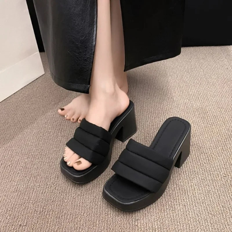 2024 Elegant Women Platform Slippers Soft PU Leather Peep Toe Thick Sole Female Outdoors Non-slip Casual Beach Heels Sandals