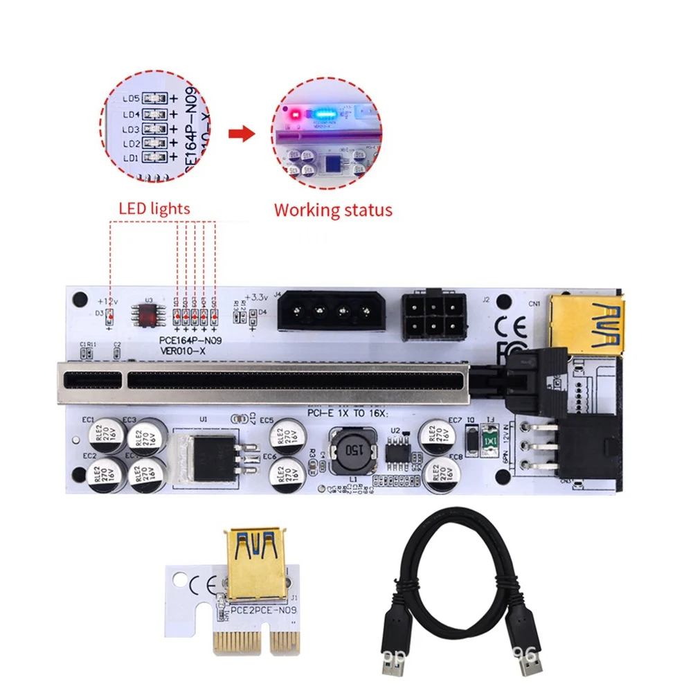 10PCS Riser 010 010X PCIE PCI Express X16 PCI E 1X 4X 8X 16X Riser for Video Card USB 3.0 Adapter for GPU Miner Mining,A