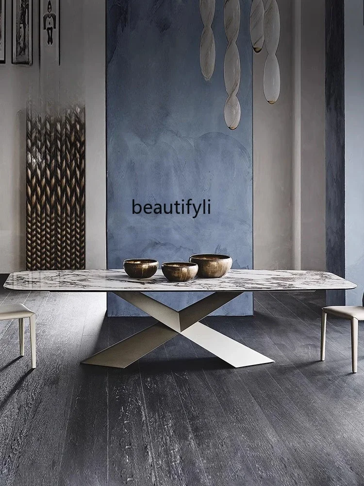 

A26 Light luxury rock slab dining table and chair combination household small apartment rectangular restaurant dining table