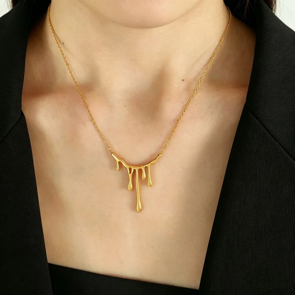 Collier Pendentif Géométrique Irrégulier en Acier Inoxydable Doré Style Vintage pour Femme, Chaîne de Cou Tendance, Bijou