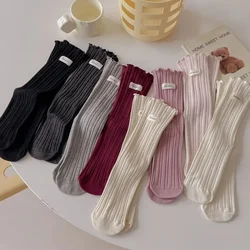 Solid Colorful Ruffle Socks Autumn Winter Harajuku Knitting Cotton Women Sock Sweet Girl Kawaii Cute Long Sock JK Japanese Style