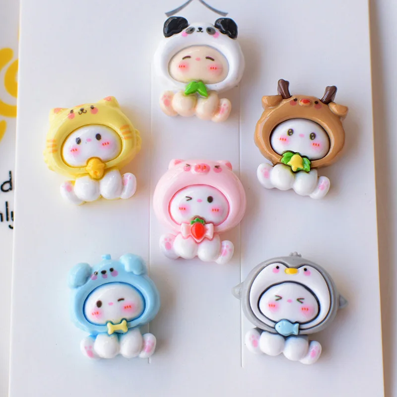 10Pcs New Kawaii Pink Cartoon Animal, Pig, Rabbit Series Flat Back Resin Statue DIY Jewelry Hairpin Craft Decoration Accessories