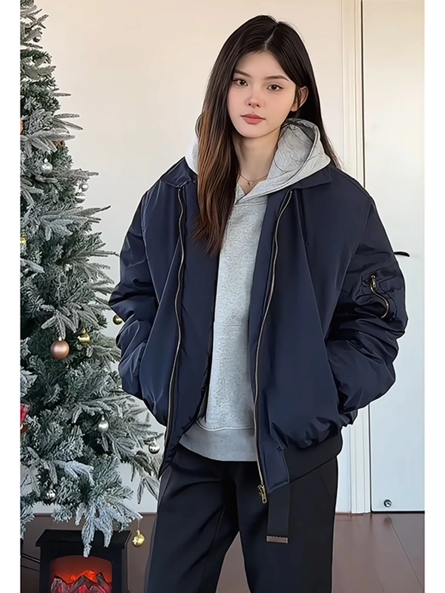 Cool Men's Short Flight Jacket Coat in Royal Blue Cotton Baseball Style Cleanfit Collar Autumn Winter Fashion Casual Outerwear