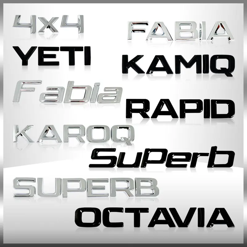 3d Metall Auto Heck Kofferraum Emblem Chrom Abzeichen Aufkleber für Skoda Octavia hervorragende Karoq Fabia schnelle 4x4 Yeti Brief Logo Dekor