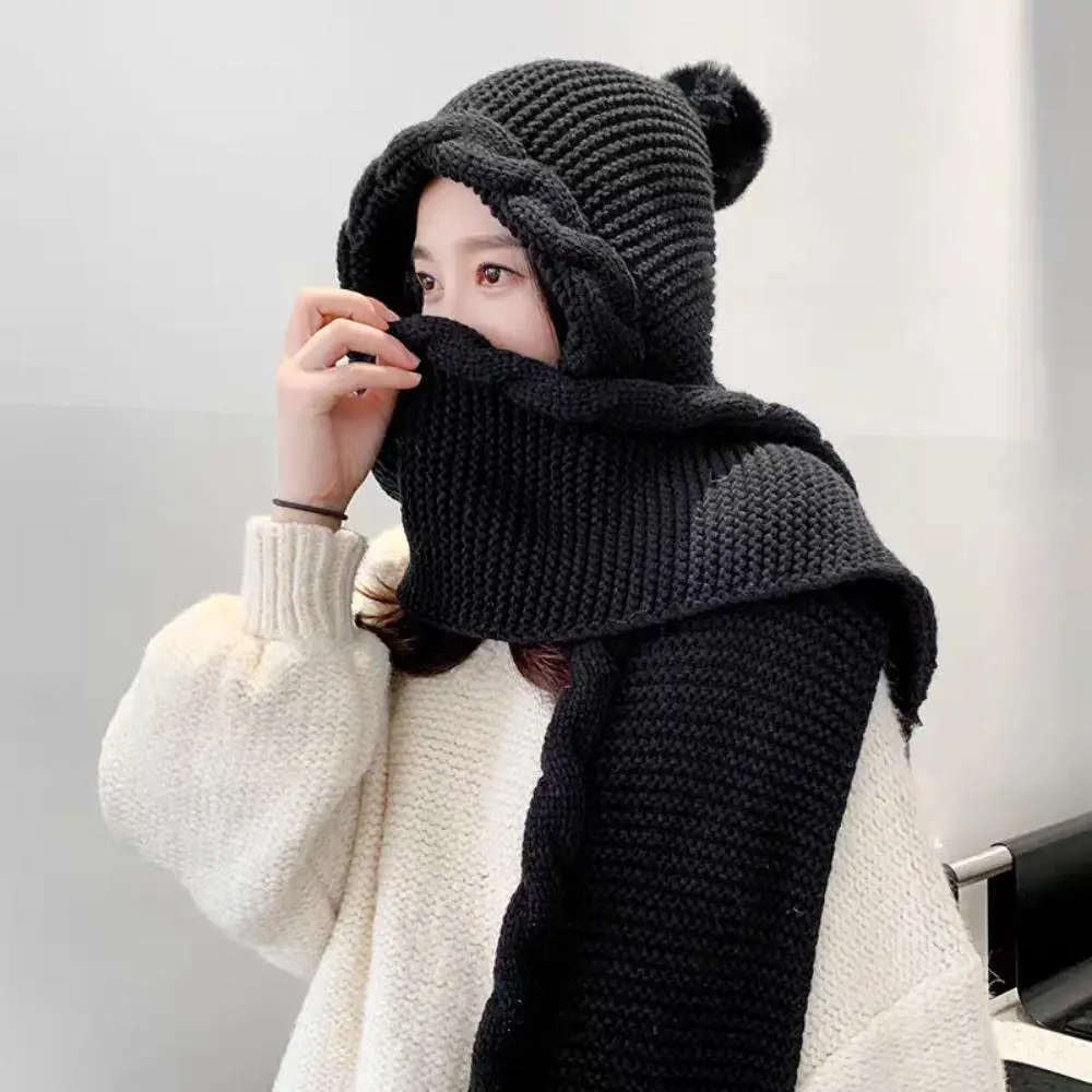 المرأة الشتاء قبعة وشاح مجموعة الصوف رئيس هود بالاكلافا المرأة الرقبة أدفأ تنوعا Y2K قبعة وشاح محبوك قبعة هوديس للفتيات #2