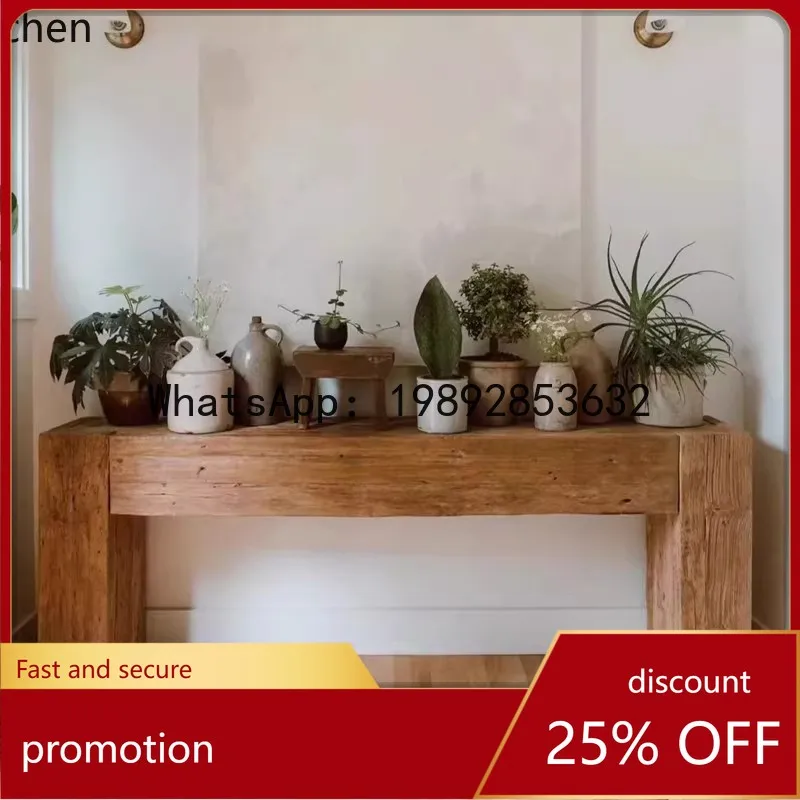

YFY Designer Solid Wood Entryway Table American Retro Distressed Solid Wood Entryway Console Sofa for Homestays
