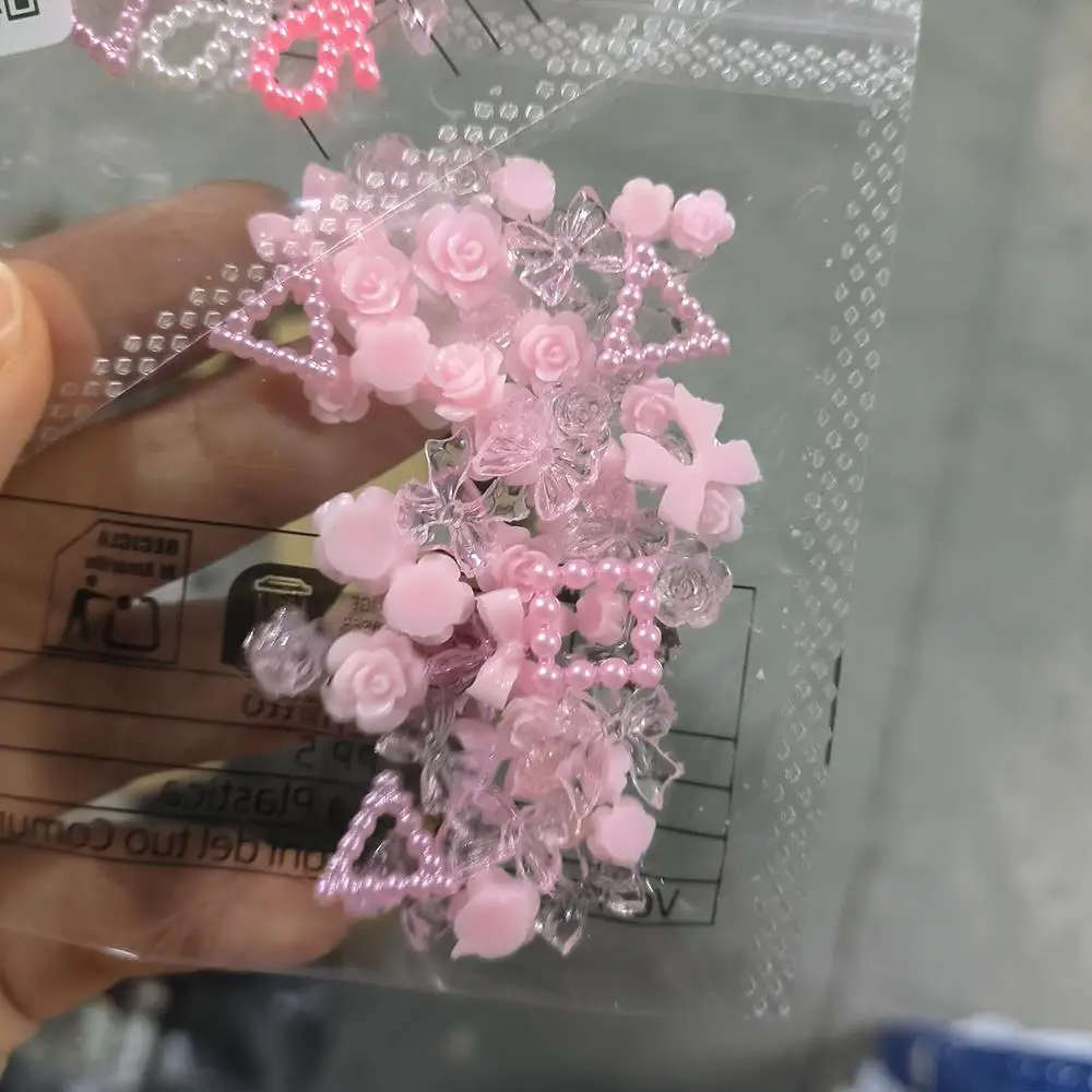 50/100pcs 3D Random Mixed Rose Bow Nail Charms Mix Simulation Pearls Y2K Nail Art Decorations Korean Sweet Manicure Accessories