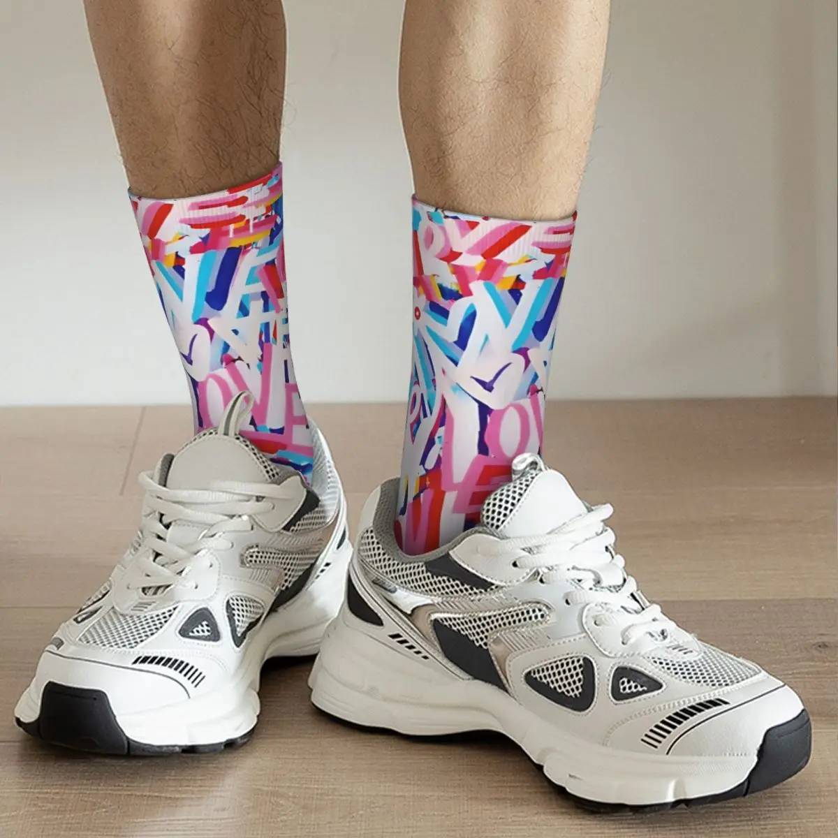 Vintage LOVE LOVE LOVE Men's compression Socks Unisex Harajuku Seamless Printed Novelty Crew Sock