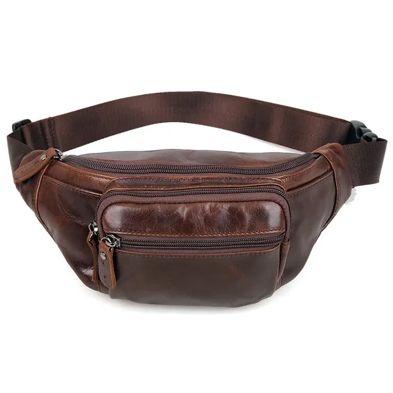 Nesitu High Quality Vintage Brown Real Skin Female Male Genuine Leather Women Men Waist Bags M7218