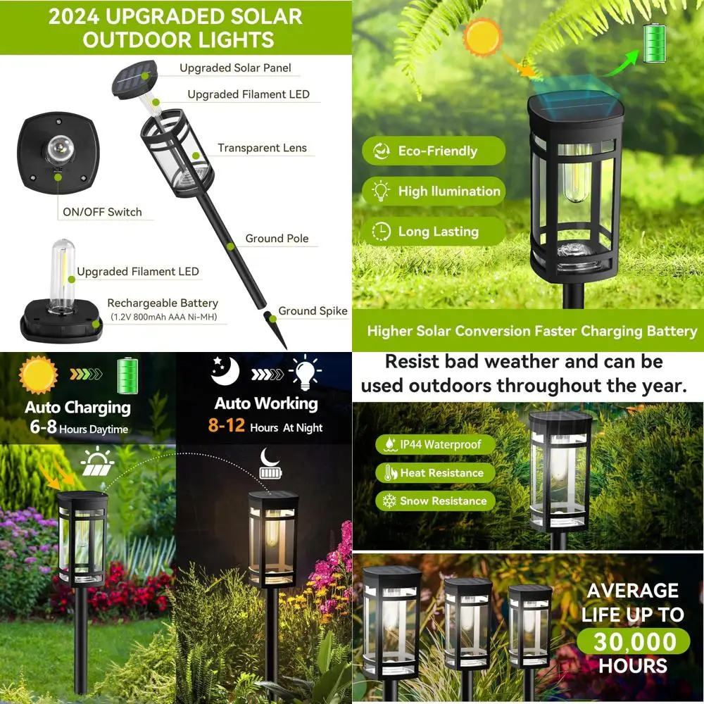 

12-Piece Solar Path Lights, Waterproof Outdoor Garden Yard Lawn Lighting, Cool White, for Walkway Driveway