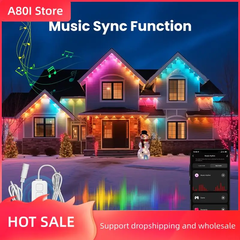 

A80I Tuya Wi-Fi Smart Eaves String светодиодный светильник для улицы IP67 водонепроницаемый RGB цветной RF пульт дистанционного управления для Alexa Google Home