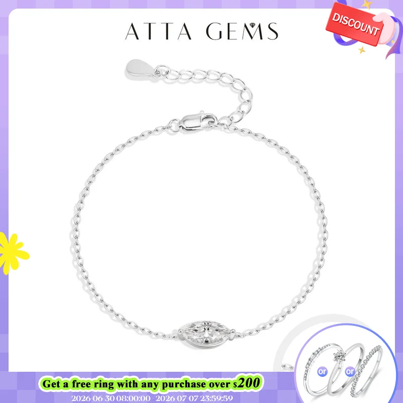 

ATTAGEMS Marquise Cut 1ct Moissanite Bracelet S925 Silver Adjustable Cross-linked Chain Elegant Birthday Gifts Jewelry for Women