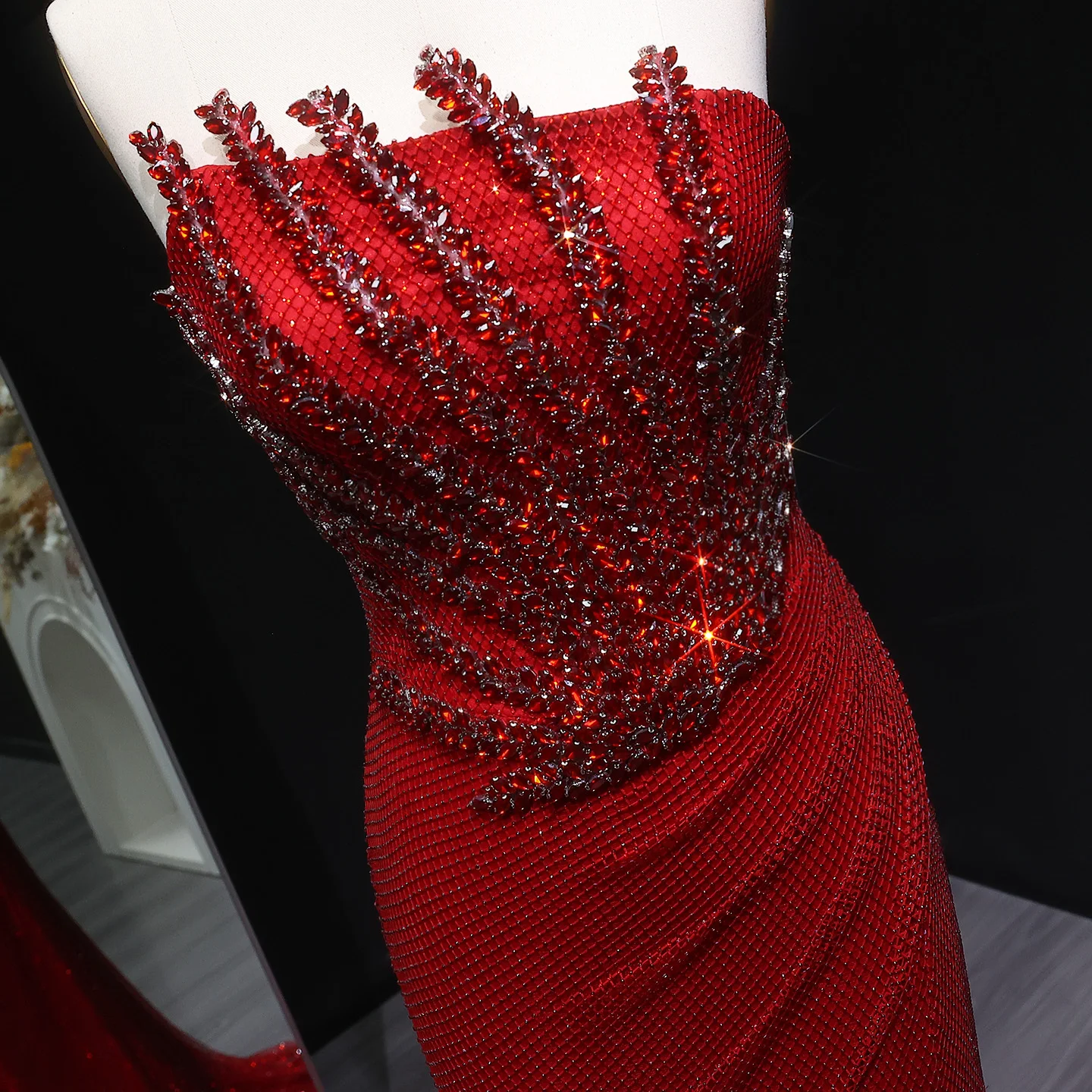 Sharon Said Stunning Crystal Dubai Caramel Mermaid Evening Dress with Slit for Luxury Wedding Prom Party Gowns SS528 Customized image 5