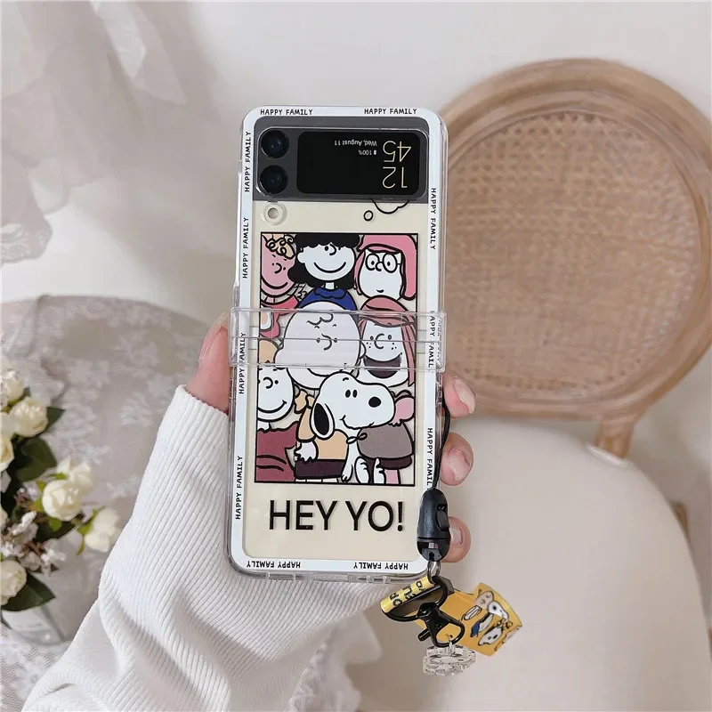 Custodia per telefono carina Snoopy Cartoon per Samsung Galaxy Z Flip 3 4 custodia protettiva Kawaii Cover posteriore rigida impermeabile antiscivolo