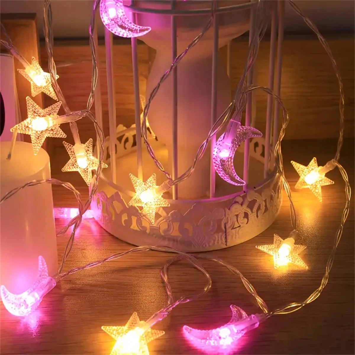 1.5M/3M LED Star Moon Colorful Light String Starry Sky Living Room Outdoor Courtyard Camping Trunk Decoration Atmosphere Light