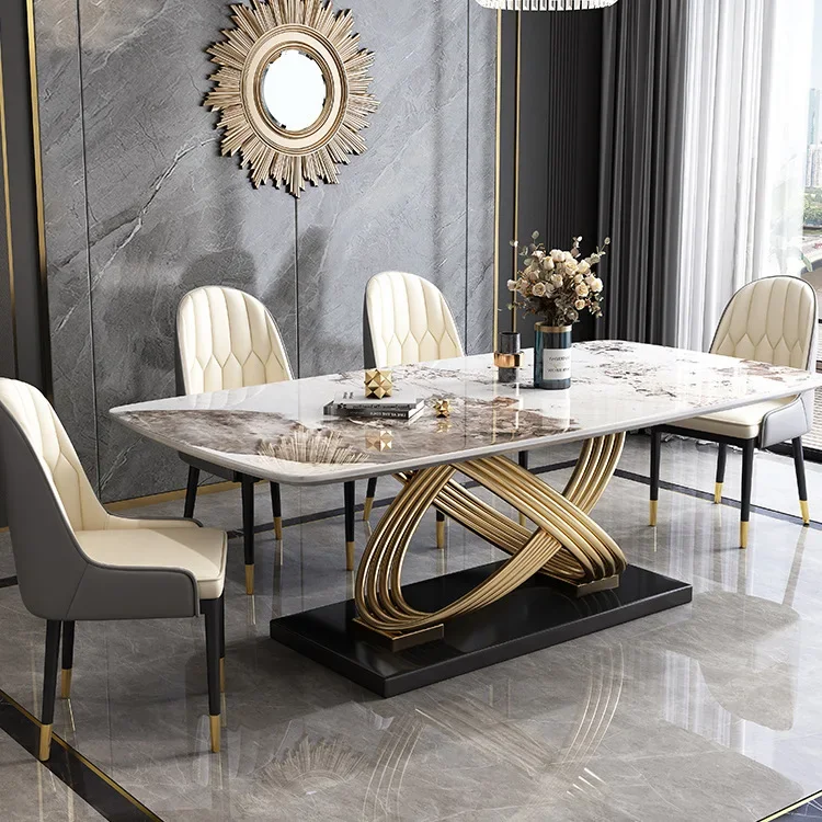 Modern, simple, light luxury, stainless steel, slate, dining table, rectangular, anti-scalding, household, dining table, hotel
