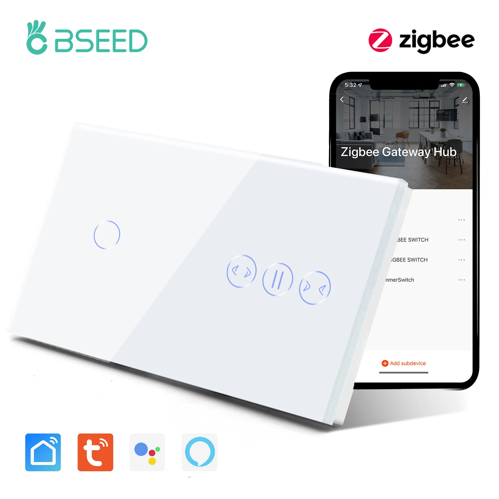 BSEED ZigBee 3,0 Vorhang Schalter Smart Touch Schalter Intelligente ZigBee Vorhang Schalter Tuya Smart Leben APP Google Alexa Steuerung