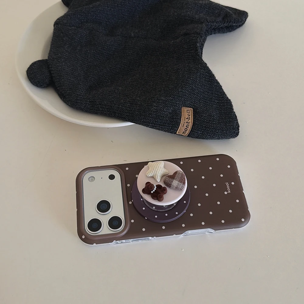 Luxuriöse braune weiße Polka Dot-Muster-Magnet-Handyhülle für iPhone 13, 14, 15, 16, 17 Pro Max, stoßfeste, niedliche Abdeckung für Magsafe-Hülle – Detail 18