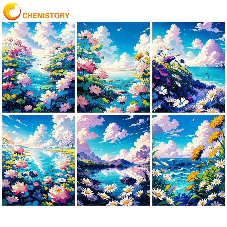 

CHENISTORY Oil Painting By Number Flower Landscape On Canvas Picture Of Coloring DIY Kits Picture By Number For Adults Home Deco