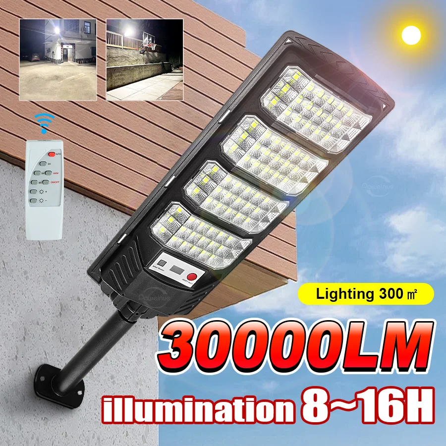 30000LM Outdoor Solar Lamps IR Sensor and Always Light for 20h Sunlight Outdoor Solar Spotlights Waterproof External Solar Lamp