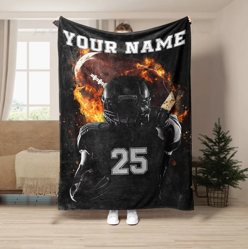 Personalized Sports Soft Comfort Sherpa Christmas Gift Blanket For Men Boys Football Lovers