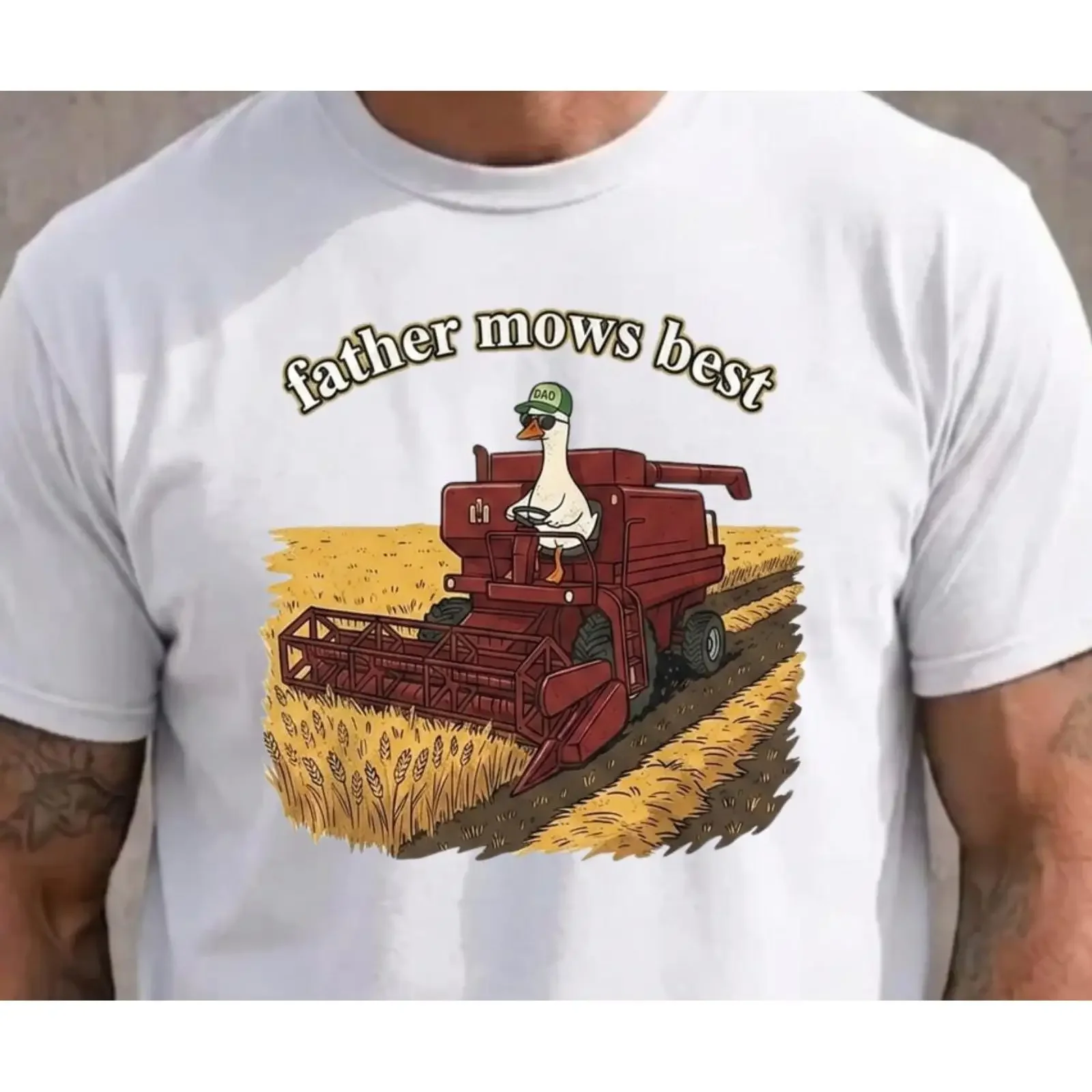 Father Mows Goose Combine T Shirt Funny Dad Lawn Mowing vintage Washed Unisex designer clothes Versatile Stretched Soft Stylish