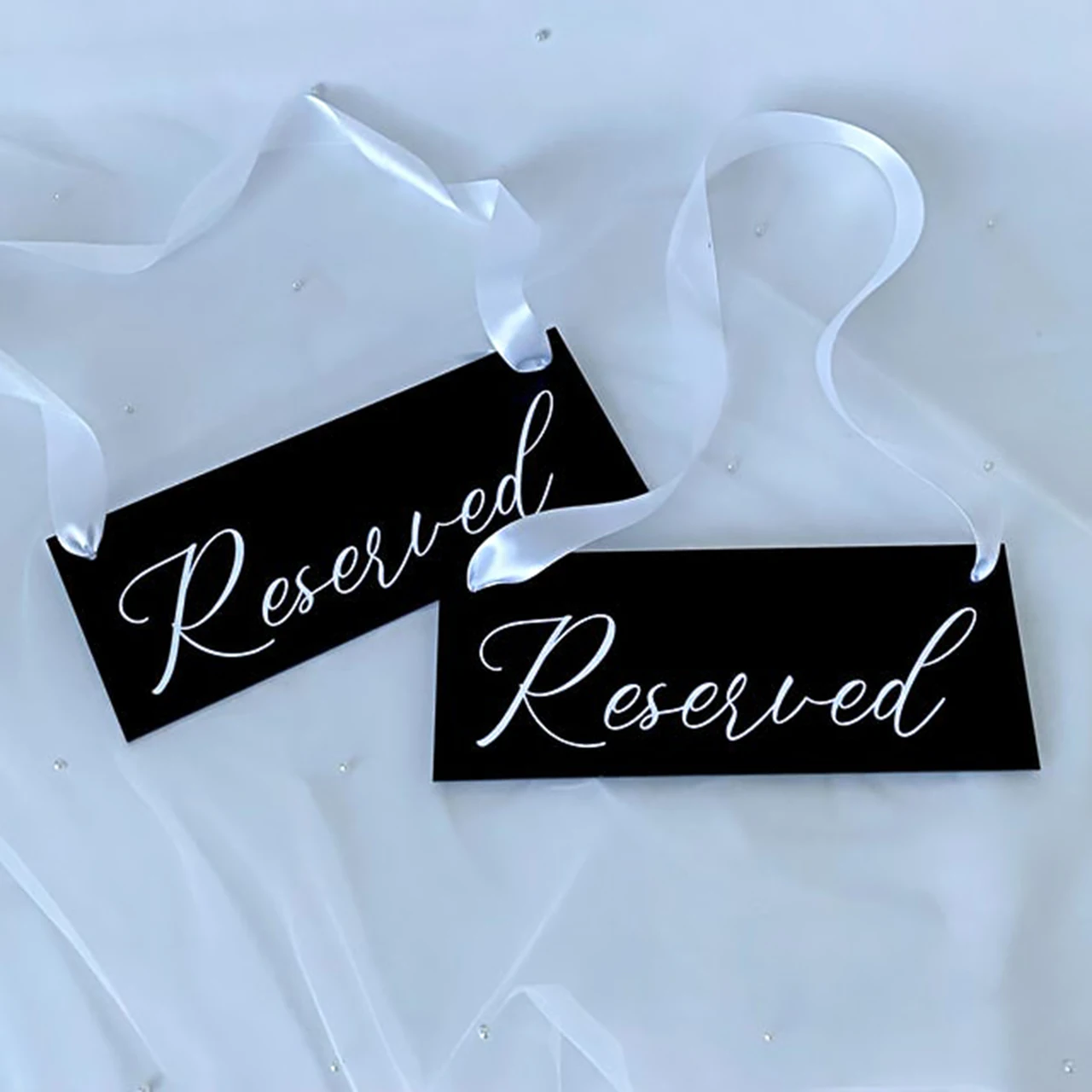 Black Acrylic Reserved Seating Signs Wedding Chair Signs Hanging Reserved Seat Labels for Individual Seats & Entire Chair Rows