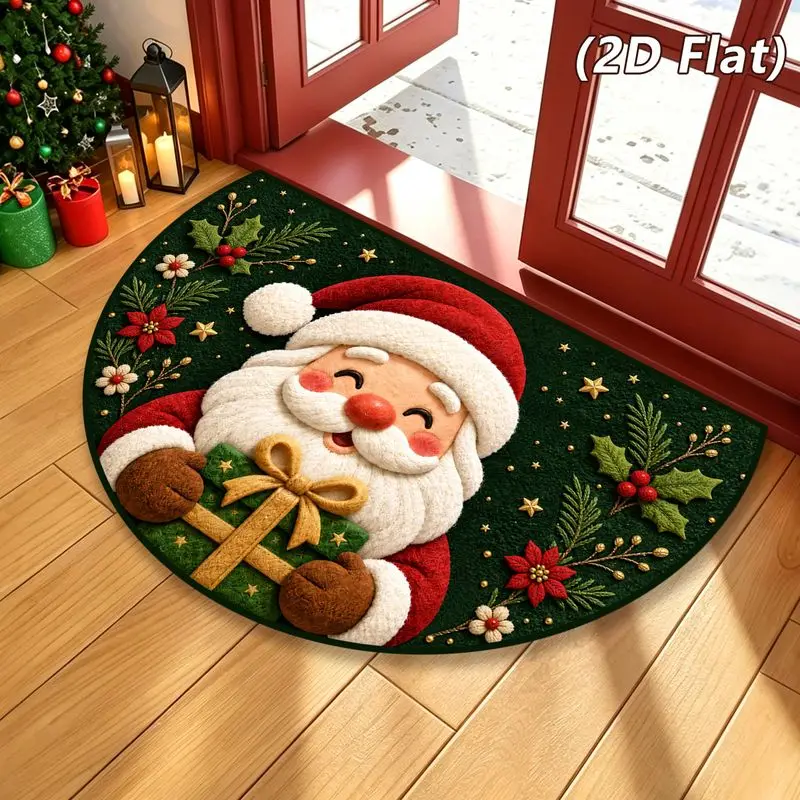 VIKAMA Cute Santa Semicircle Doormat Half Round Christmas Door Mat Soft Entry Rug Winter Holiday Home Porch Decor Gift