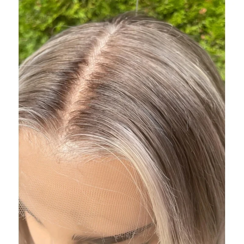 

13x4 Средняя часть Ombre Пепельно-русый балаяж Парик фронта шнурка Высокое качество Синтетический швейцарский HD Прозрачный невидимый парик фронта шнурка