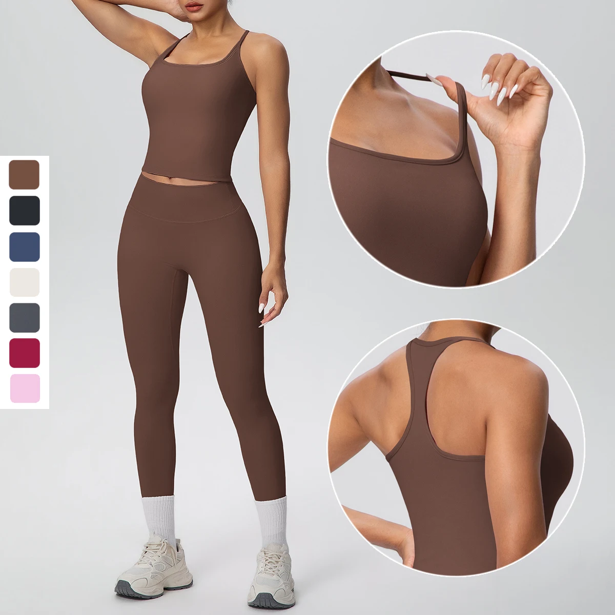 

2Pieces Solid Color Women Sports yoga Set Naked Feel I-shaped Vest Workout Top High Waisted Push Up Gym Fitness Pants Yoga Set