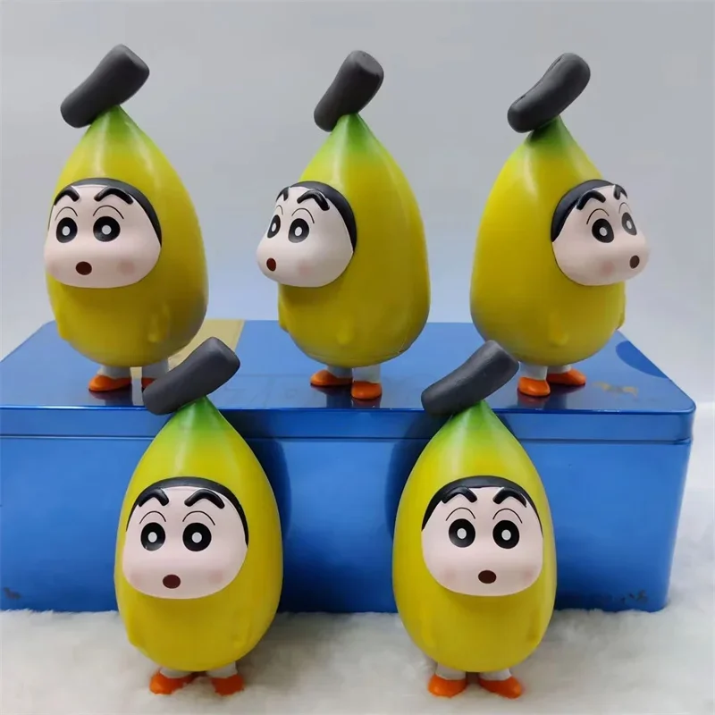 12cm Crayon Shin-chan Figrues New Funny Banana Crayon Cute Fruit Series Car Model Decor Collection Toys Christmas Gifts