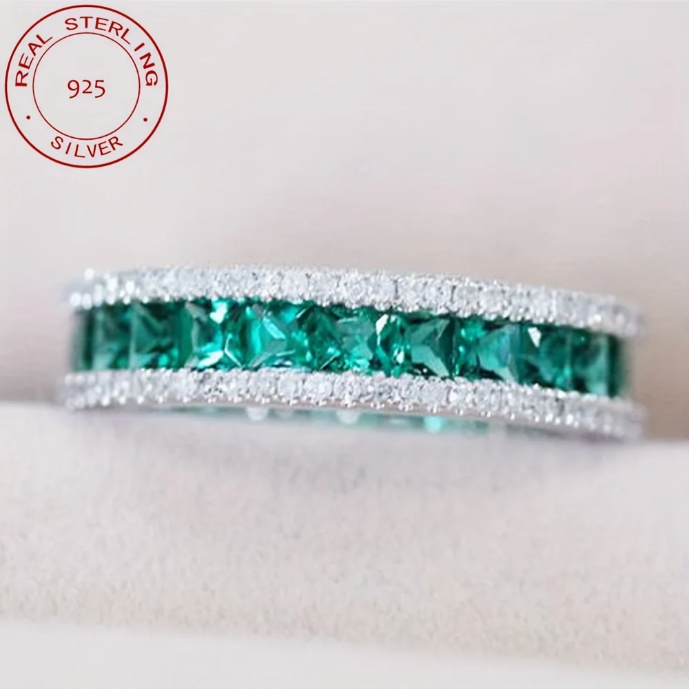 

Noble Classic Sparkling Green Zirconia 925 Silver Ring Ladies Jewelry Bride Wedding Engagement Bridal Finger Rings