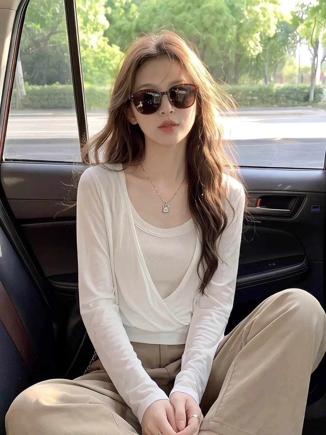 Ladies Long Sleeve Sun Protection Cover up Top And Vest Set with Ruffle Strap Loose Style Fashion Design Autumn Collection