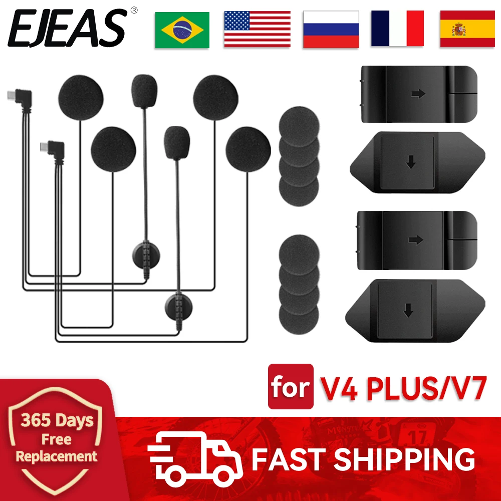 

EJEAS V4 PLUS/V7 Earphone Type-C Headset with Mounting Clip Double-Sided Tape Base for V4 PLUS V7 Motorcycle Helmet Intercom