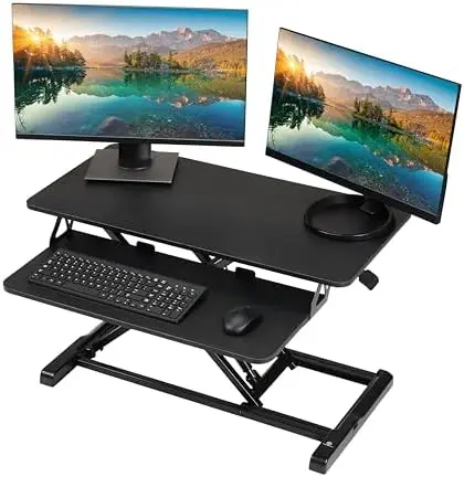 Standing Desk Converter - 32 Inch Adjustable Sit to Stand Up Workstation, Particle Board, Dual Monitor Desktop Riser