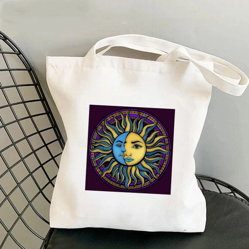 Women Shopper Bag Sun and Moon Printed Kawaii Bag Harajuku Shopping Canvas Shopper Bag Girl Handbag Tote Shoulder Lady Bag